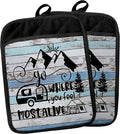 Camping Camper RV Gifts Pot Holders with Pockets, Go Where You Feel Most Alive Pot Holders Heat Resistant Oven Mitts Hot Pads for Campsite RV Kitchen Baking Cooking