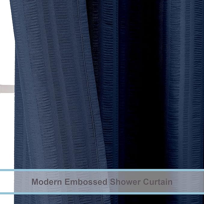 Aiyufeng Moga Extra Long Navy Blue Shower Curtain 96 Inch Long, Embossed Texture Fabric Bathroom Shower Curtain, Large Hotel Bath Curtain with 12 Holes, 72Wx96H, Dark Blue