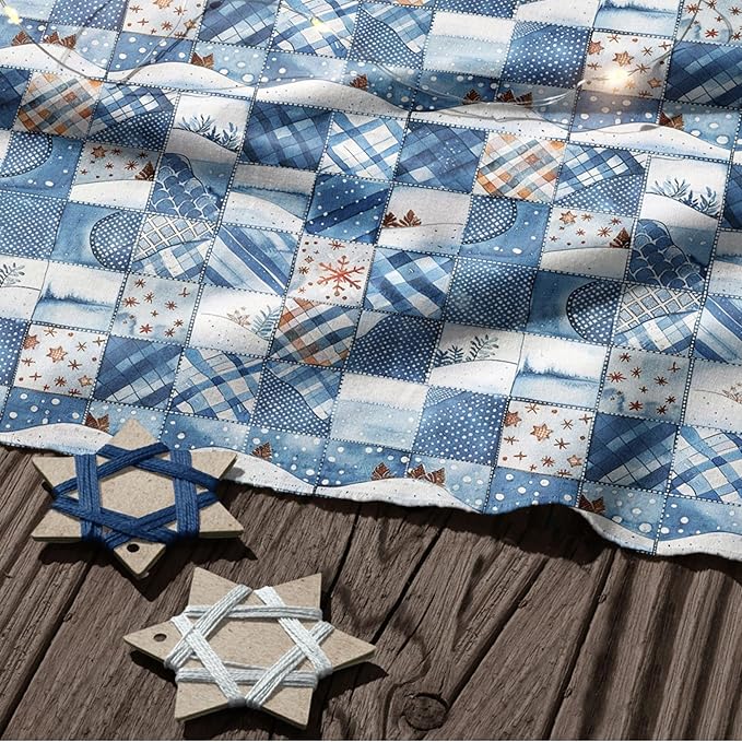 Winter Blue Patchwork Cotton Fabric – Premium Turkish Printed Cotton 140 GSM, Pre-Cut 61 x 36.6 Inches, Quilting & Sewing Fabric for Crafts, Home Decor & DIY Projects