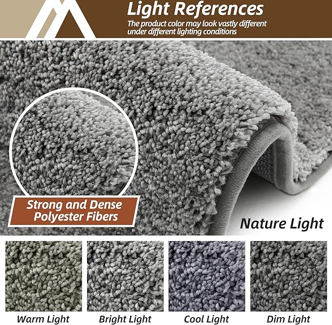 COSY HOMEER Bath Rugs for Bathroom Extra Thick - Anti-Slip Bath Mats Soft Plush Yarn Shaggy 100% Strong Mirco Polyeste Mat Living Room Bedroom Mat Floor Water Absorbent(Grey,20x32 - Inches)