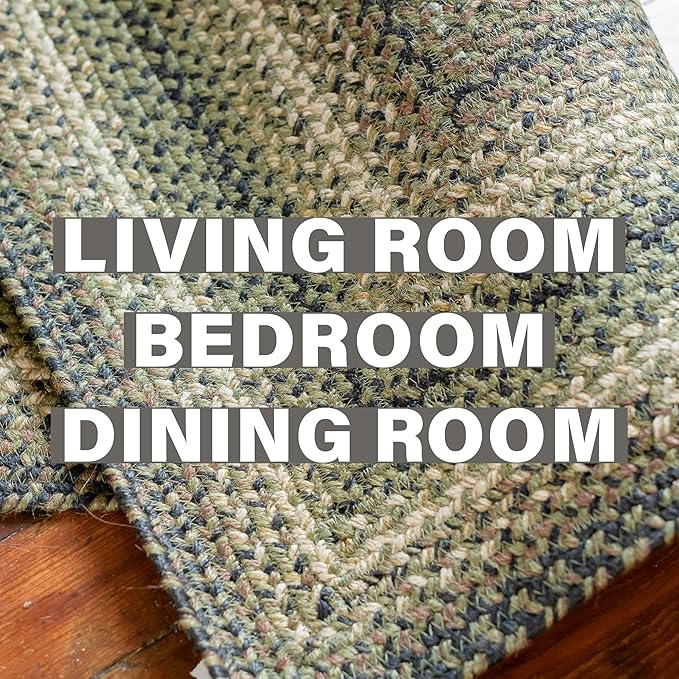 Homespice Pinecone Braided Area Rugs 6x9' – Rustic Jute Braided Green Rug for Bedroom, Living Room and Dining Area
