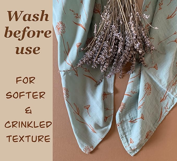 Leyl&Ari Muslin Swaddle Baby Blanket | 100% Organic Cotton Receiving Wrap (Wildflowers/Blue)