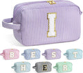 YOOLIFE Initial Cosmetic Bag for Women - Monogram Cute Makeup Bag Cosmetic Case Toiletry Pouch for Women Her Best Friend Sister Teacher, Personalized Birthday Gifts for Women, Purple I