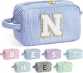 YOOLIFE Personalized Gifts for Mom - Initial Makeup Bag Cosmetic Bag Toiletry Pouch, Personalized Birthday Gifts for Mom Grandmother Stepmother, Mother In Law Gifts, Mothers Day Gifts, Blue N