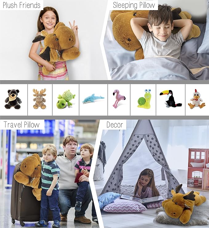 DolliBu Plush Moose Stuffed Animal Pillow Size - Super Soft Animal for Kids, Cozy Nap Buddy, Floor Pillow for Kids and Toddlers, Jumbo Hugging Plush - 30 Inch