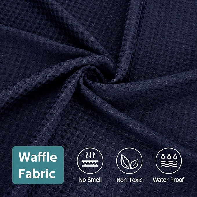 Vipfree 3 in 1 Shower Curtain Set, Waffle Shower Curtain and Liner Set with 12 Double Sided Shower Curtain Hooks, 258GSM Luxury Weighted Cloth Shower Curtains for Bathroom, 72 W x 84 H, Navy Blue