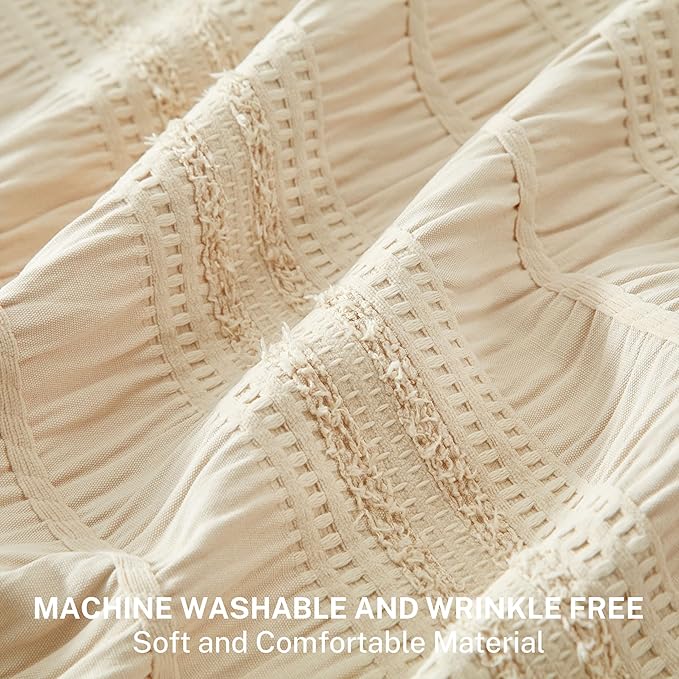Siiluminisoy Beige Shower Curtain Farmhouse Shower Curtain Cotton Blend Striped Shower Curtains for Bathroom Shabby Chic Rustic Decor 72 x 72