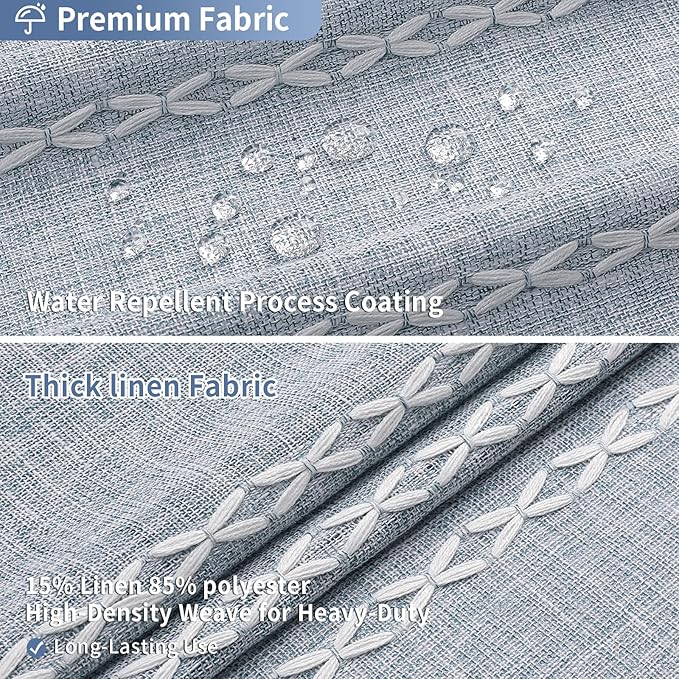 MitoVilla Boho Long Shower Curtain 72 x 78, Blue Farmhouse 78 inch Long Polyester Linen Fabric Shower Curtains with Tassel for Chic Cottagecore French Rustic Bathroom Decor