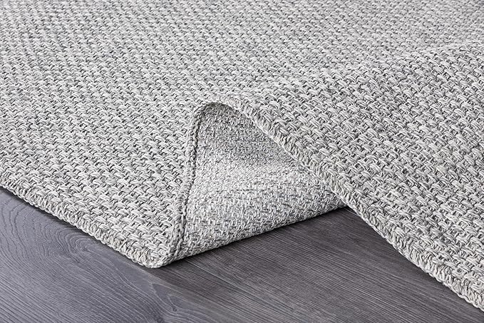 CAMILSON Easy Jute Rug 4x6, Indoor Outdoor Gray Color Farmhouse Area Rugs for Living Room Patio and Kitchen Rug, Solid Boho Woven Design, Easy-Cleaning, Washable Outside Carpet Alfombras (4 x 6)