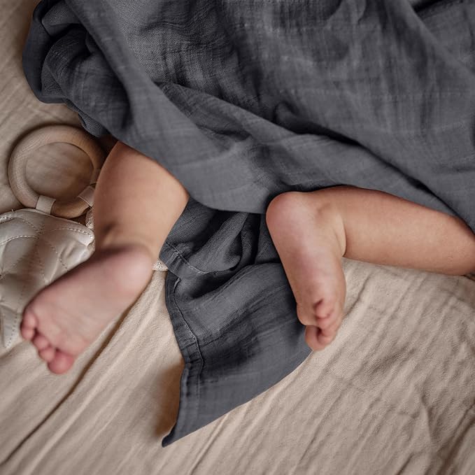 Huxie Swaddle - 100% Organic Cotton - Muslin Swaddle Blankets for Newborn, 47" x 47" (Soft Grey)