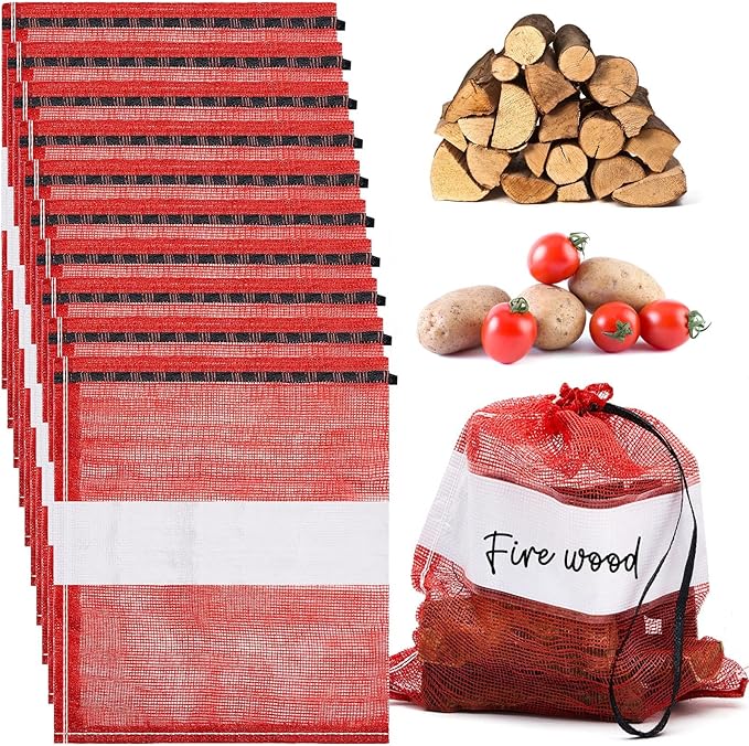 GliCraft 10 Pcs Onion Bags Reusable Mesh Produce Storage with Drawstring Firewood Bags Onion Potato Storage Sacks for Garden Vegetable Fruit Produce Packaging Supplies (22 x 24 Inch)