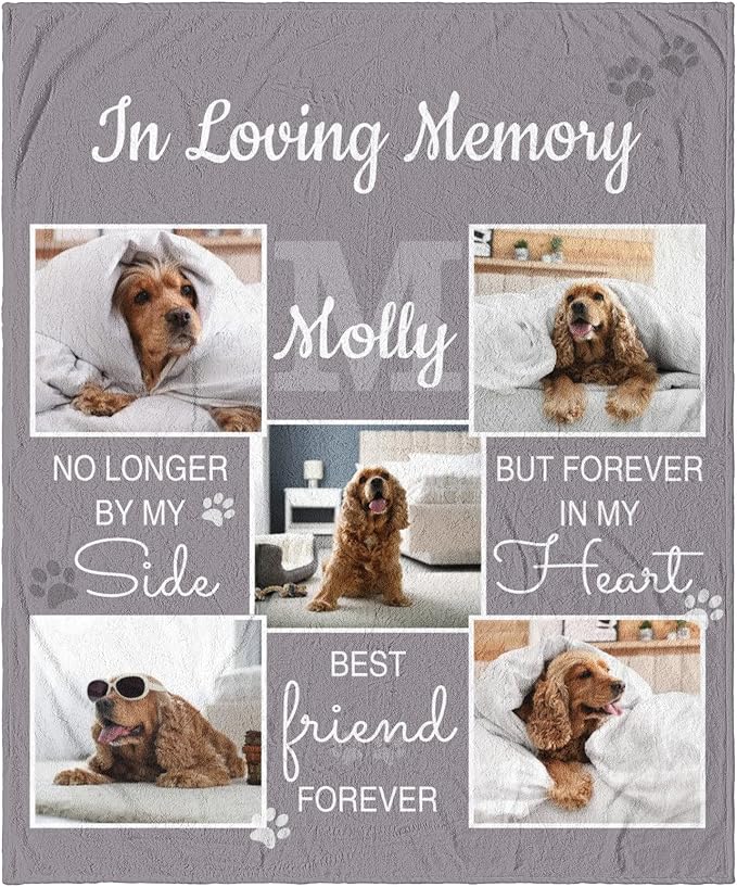 Ecautly Personalized Pets Blanket with Photos, Custom Dog Blanket for Small Dogs, Personalized Dog Blankets with Picture, Dog Memorial Gifts for Loss of Dog, Gifts for Pets Bereavement/Passing Away