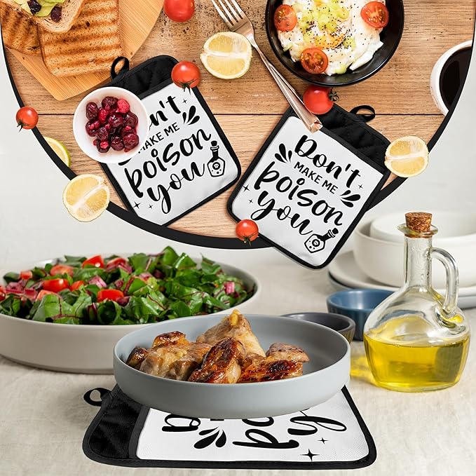 Funny Pot Holders with Pockets, Don't Make Me Poison You Pot Holders Heat Resistant Oven Mitts Hot Pads for Kitchen Baking Cooking,Potholders for Kitchens