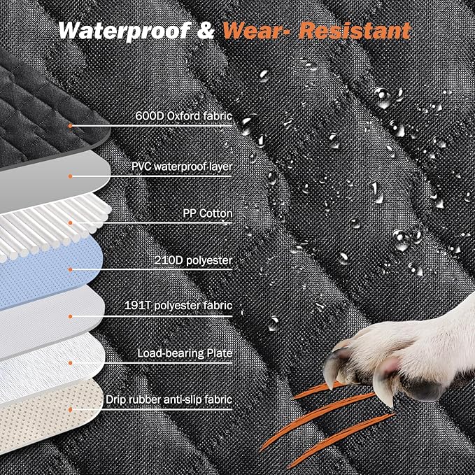 Tivray Back Seat Extender for Dogs, Dog Car Seat Cover for Back Seat Hard Bottom - Holds 330lbs Waterproof Cover for Dogs with Mesh Window & Pocket, Dog Hammock for Car, Small Truck, Black + Black