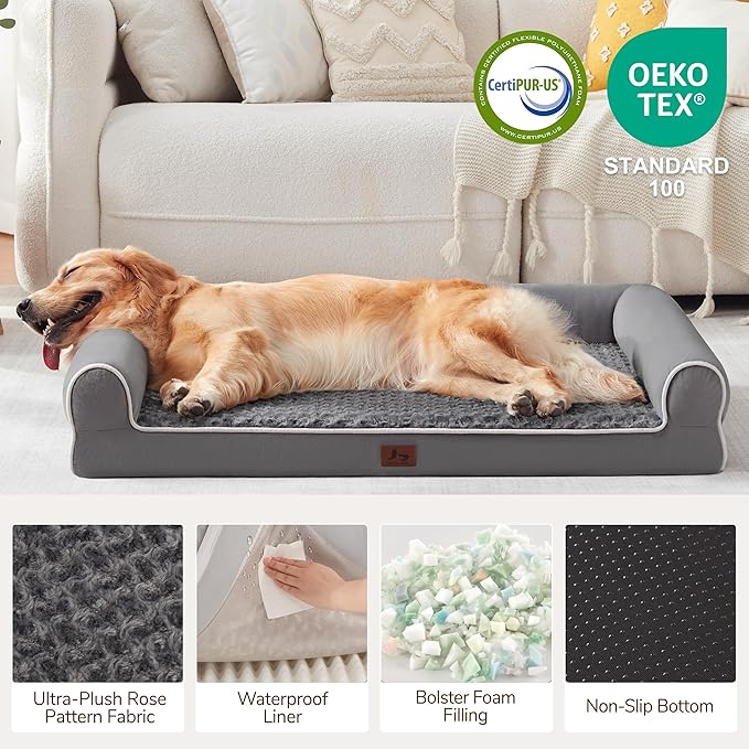 Warmrest Large Dog Beds Large Sized Dogs, Orthopedic XXL XL Dog Bed for Medium Size Dogs, Big Waterproof Couch Sofa with Removable Washable Cover for Pet, Dark Grey, 48"*35"*8"