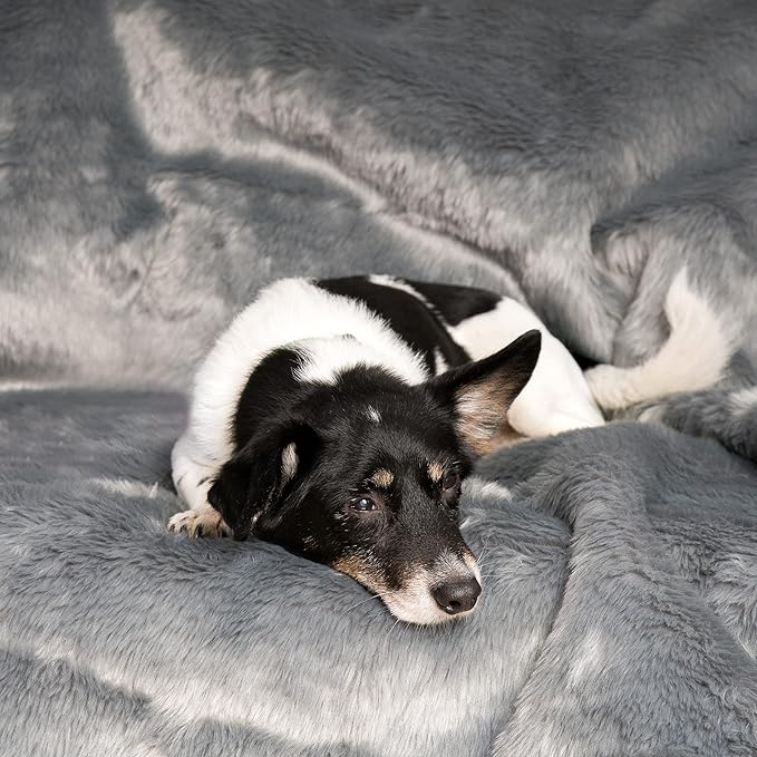 Callarome Waterproof Faux Fur Dog Blanket - Waterproof Dog Blanket for Bed, Couch or Dog Crate - Grey [50"x60"]