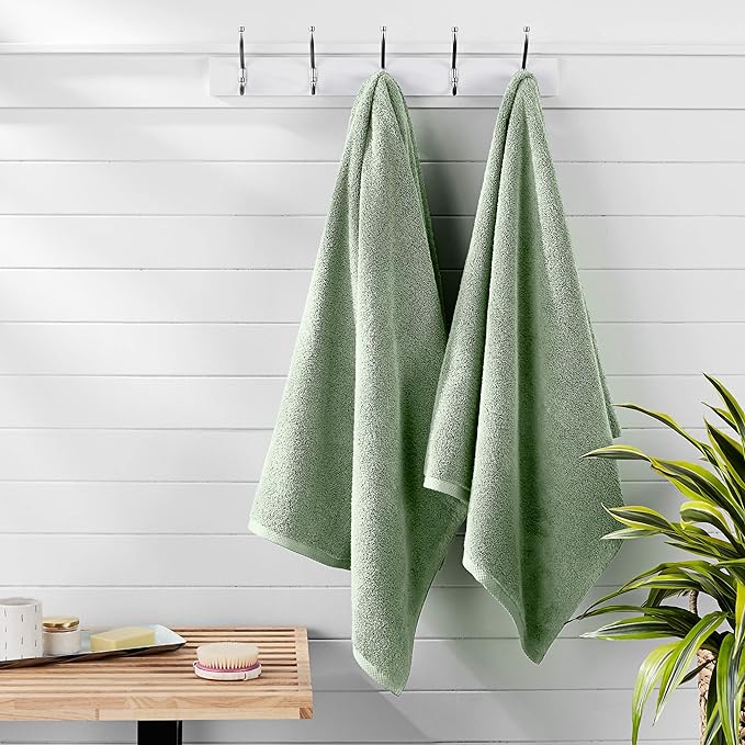 Amazon basics 100% cotton quick-dry lightweight bath towel, 2-pack, seafoam green, 54" x 30"
