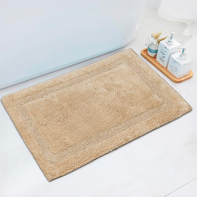 C23 Luxury 2200 GSM Heavyweight Bath Mat (Pack of 2) | 100% Tufted Cotton 20"x32" & 16"x24" Beige Thick & Plush Bathroom Rugs Ultra-Absorbent, Quick Dry, Anti-Slip Natural Latex Back, Machine Washable