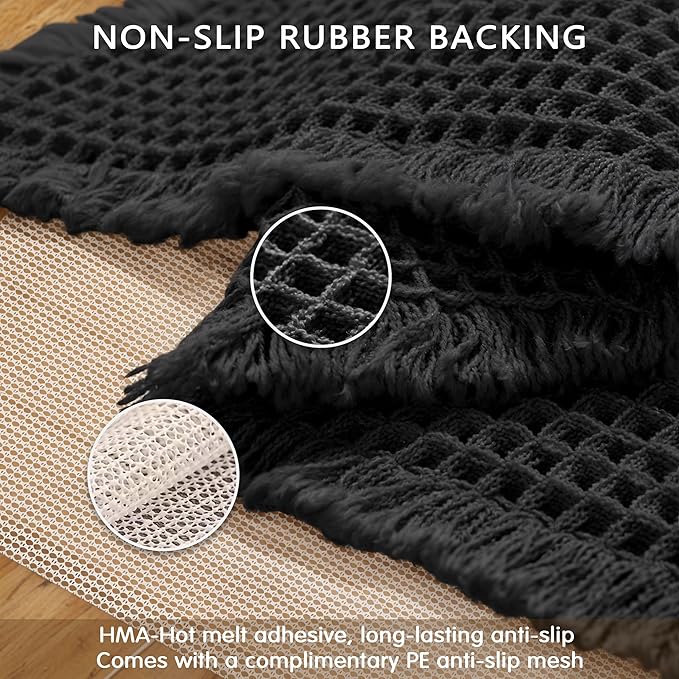 SUBRTEX Waffle Braided Bath Mat, 20" x 32" Soft Waffle Bath Rugs, Absorbent Non Slip Bathrooom Mats, Machine Washable Area Rug for Bathroom, Quick Dry, Black