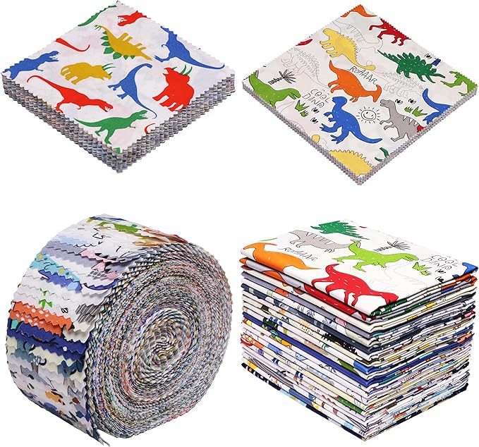 Hanjunzhao Dinosaur Cotton Fabric Squares 10x10, Dinosaurs Layer Cake Fabric Clearance for Quilting 10 inch, Layer Cakes 10 inch Squares for Quilting, Baby Boy Blanket, Room Decor, and Crafts