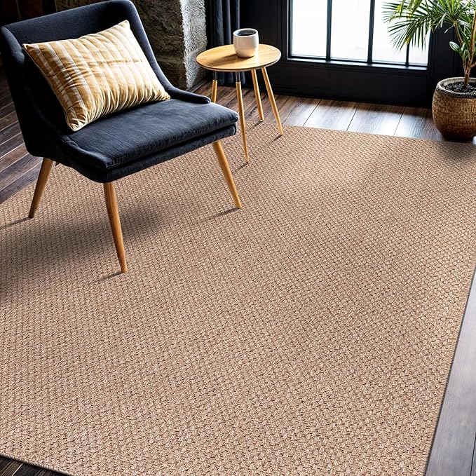 CAMILSON Easy Jute Rug 4x6, Indoor Outdoor Natural Color Farmhouse Area Rugs for Living Room Patio and Kitchen Rug, Solid Boho Woven Design, Easy-Cleaning, Washable Outside Carpet Alfombras (4 x 6)