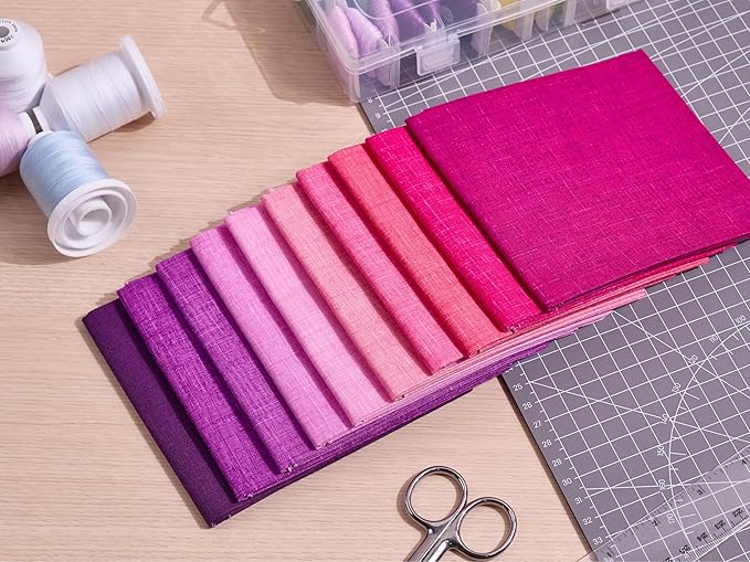 Craftido - 11 Options Solids with Tweed Tonals - Assorted Color Cotton Quilting Fabric Bundles 10pcs Fat Quarters 18"x21" - Medium Weight 5.2oz-for Quilting, Sewing and Crafts-Wildberry(Pinks+Purples)