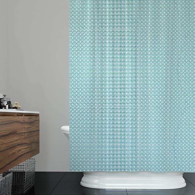 ggaimwf 72x78 Inch Solid Color Shower Curtain for Bathroom Waffle Bath Water Resistant Fabric Curtains Mint Green Modern Thick Shower Stall Curtain with Metal Hooks