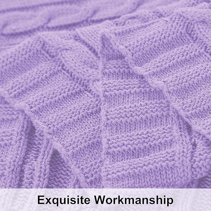NTBAY 100% Pure Cotton Cable Knit Throw Blanket, Super Soft Warm 51x67 Knitted Throw Blanket for Couch, Sofa, Chair, Bed - Extra Cozy, Machine Washable, Comfortable Home Decor, Orchid