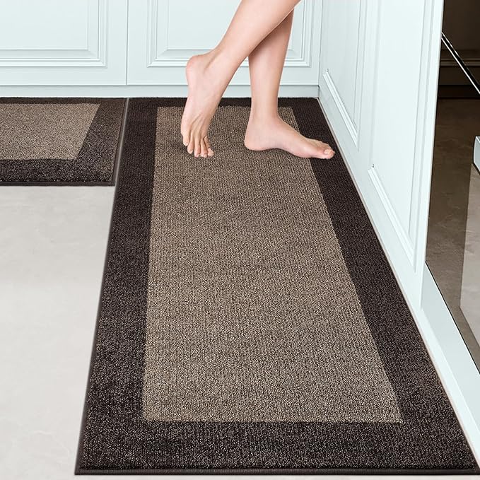 DOMUSTEX Machine Washable (24" x 36"+ 24" x 60"') Kitchen Rugs Set of 2, Non Slip Kitchen Mats for Floor, Absorbent Entrance Runner Rugs for Bedroom, Hallway, Bathroom, Door (Roll Packing)