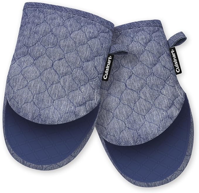 Cuisinart ShieldPro Silicone Oven Mitts – 5” x 8.5” Heat-Resistant Mini Kitchen Mitts for Oven with Non-Slip 100% Silicone Palm, Cotton Filling, and Hanging Loop (Indigo Blue)