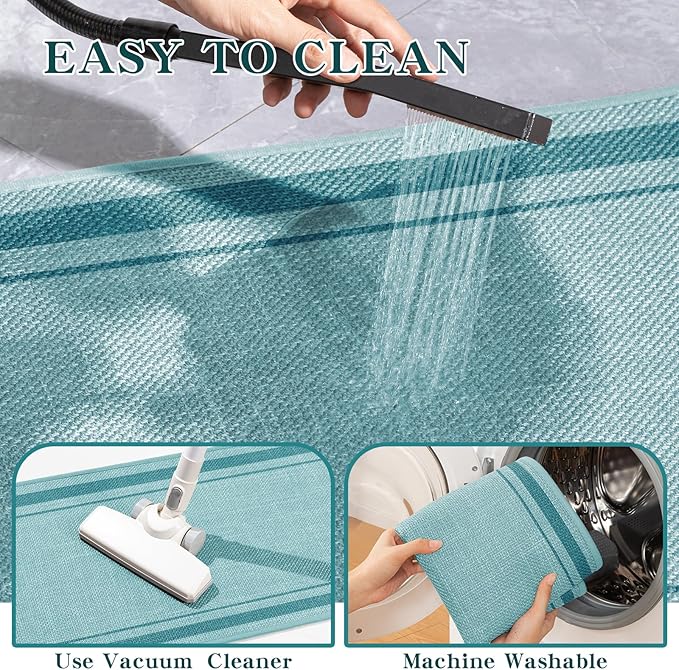 chakme Bathroom Rugs Mat 32x17, Ultra Thin Non Slip Bath Mat Quick Dry Absorbent Bath Mat for Bathroom Floor, (Light Blue, 32"x17")