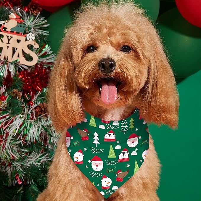 Christmas Dog Bandanas Reversible 2 Pack Small, Red Santa Claus Snowman Snowflakes Christmas Pet Bandanas Set Adjustable Triangle Winter Xmas Holiday Scarves for Small Medium Boy Girl Dogs