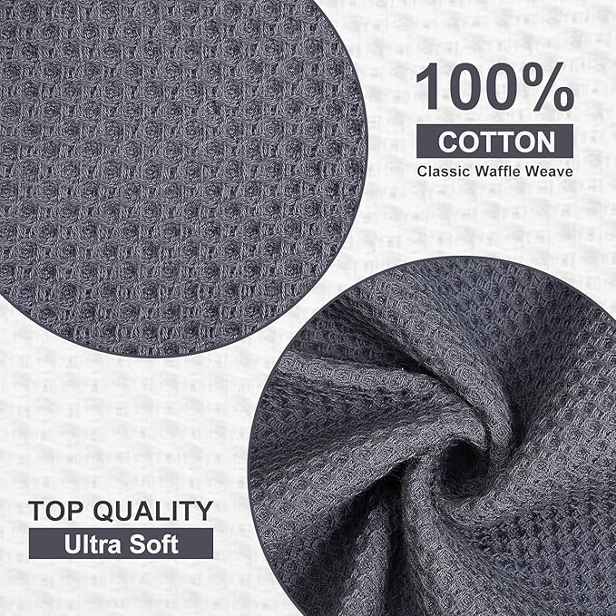 Kitinjoy 100% Cotton Waffle Weave Kitchen Towels, 4-Pack Super Soft and Absorbent Dish Towel for Drying Dishes, Kitchen Hand Towels, 20 in x 28 in, Dark Grey