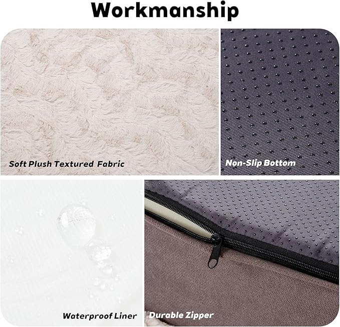 PetFun Memory Foam XL Dog Bed for XLarge Sized, Extra Large Orthopedic Dog Sofa with Sides and Waterproof Liner, Washable Bolster Pet Bed Couch with Removable Cover, 50x38x13 Inch, Khaki