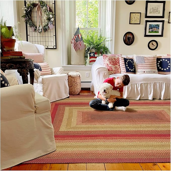 Homespice Cider Barn Red Braided Rugs 8x10' - Oval Jute Country Rugs for Living Room and Dining Room, No-Shed Jute, Pet Friendly, Durable and Easy to Maintain