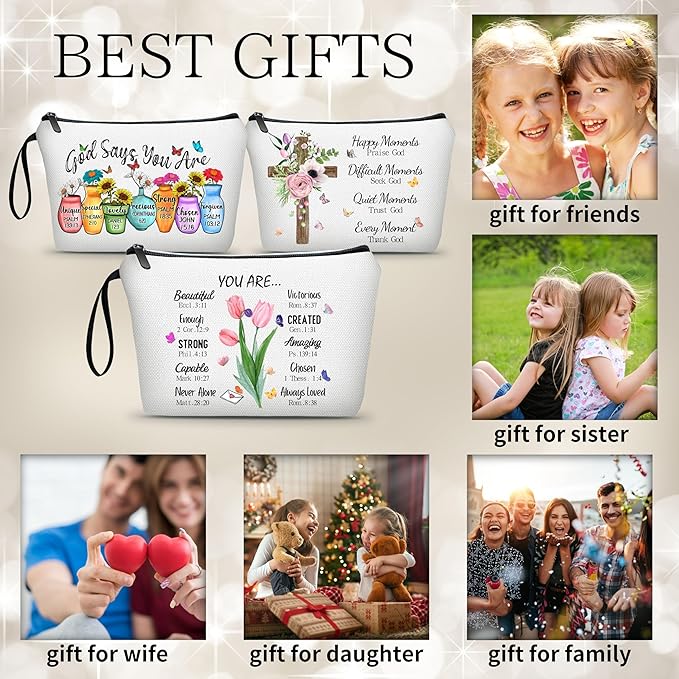 ARIOSEY Cosmetic Bags for Women,Christian Gifts for Women,Period Bags for Teen Girls for School,You Are Beautiful Victorios Enough Strong Amazing Makeup Bag,Christian Faith Gifts