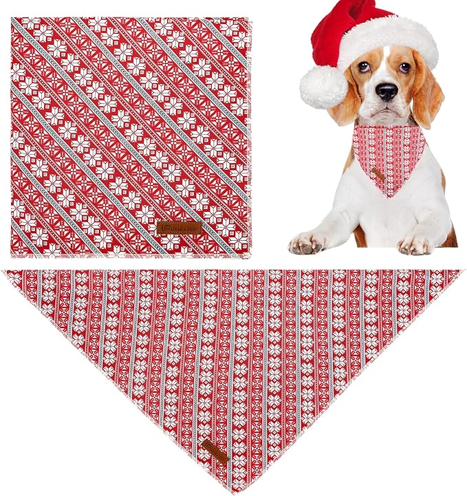 UP URARA PUP Christmas Dog Bandana - Snowman Triangle Bid Scarf for Girl Boy, Cotton Pet Kerchief, Cute Red, Adjustable Winter Puppy Accessory for Small Medium Large Dogs