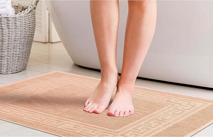 Superior Heavyweight Cotton Bath Mats, Bath Rugs For Bathroom Accessories, Washable Rug For Shower, Bath, Toilet, Modern Decor, No Backing, Luxury Hotel And Spa Quality, Set of 2, 22" x 35", Peach
