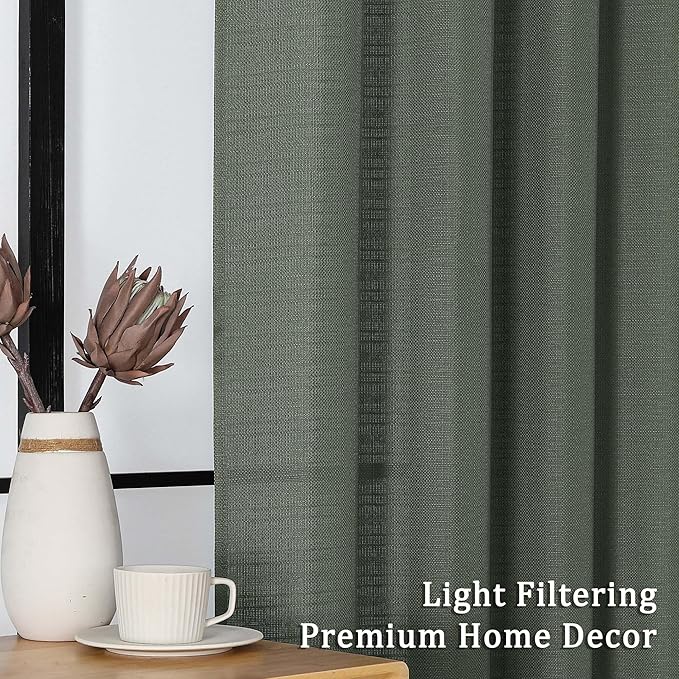 Lecloud Bessie Olive Green Kitchen Curtains 30 Inch Length 2 Pcs, Light Filtering Cafe Short Curtain Tiers, Dual Rod Pocket Window Treatments for Bedroom Basement Bathroom, Each 30 W x 30 L