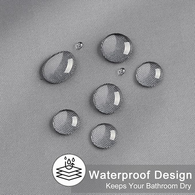AooHome Hotel Shower Curtain Liner, Fabric Light Grey Shower Curtain with Hooks, Waterproof, 72 x 72 Inch