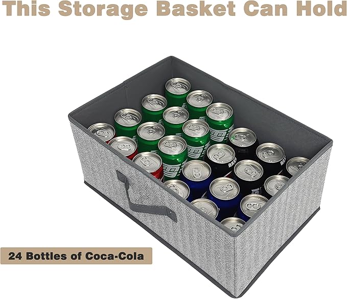EITMOW Storage Baskets, 15.7 Inch Woven Fabric Bins, Storage Cubes with Reinforced Handles, Organizer Bins for Closet Shelves, Foldable, for Toys, Clothes, Natural Beige (3PCS/Grey-15.7*11*7.8inch)