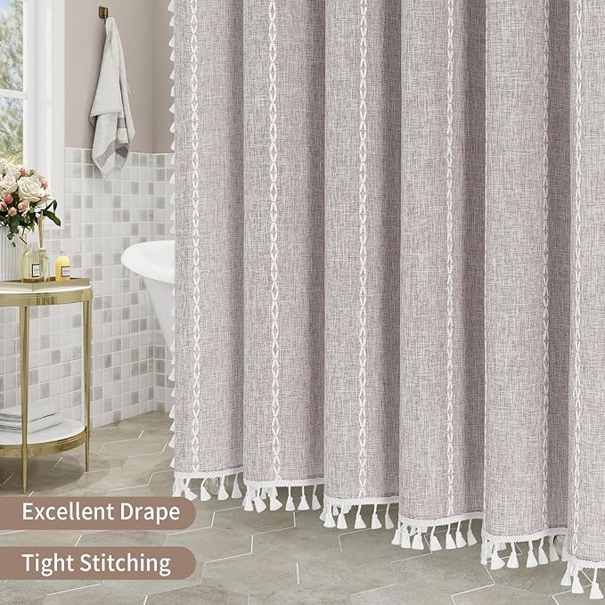 MitoVilla Grey Small Stall Shower Curtain 36 x 72, Half Size Narrow Polyester Linen Fabric Shower Curtains for Boho Farmhouse Bathroom Decor, Wrinkle Resistant Cloth Shower Curtain