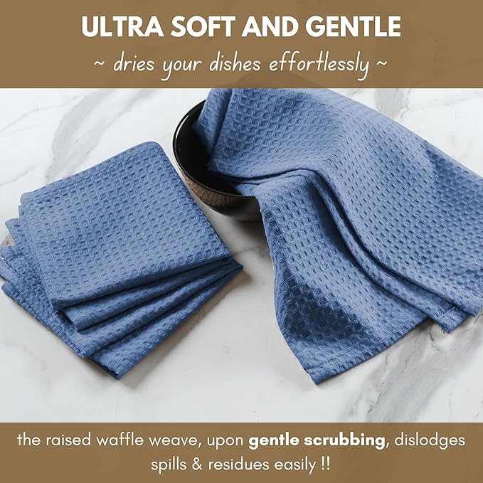 Native Fab 18 Pack Waffle Dish Cloths - Soft Cotton, Absorbent, Quick Drying, Washable Towels for Cleaning, Cooking, Baking - Ideal for Home, Restaurants, Hotels, Cafes, 12x12 inch - Sky Blue