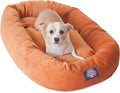 Majestic Pet 32 Inch Micro Velvet Calming Dog Bed Washable – Cozy Soft Round Dog Bed with Spine for Head Support - Fluffy Donut Puppy Mat 32x23x7 (inch) Medium – Orange (2025)