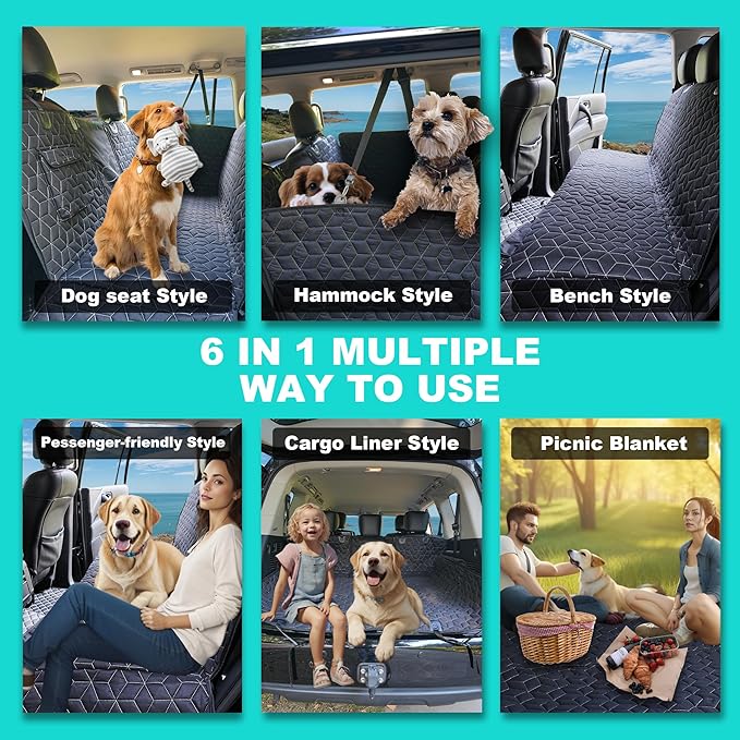 Dog Seat Covers for Back Seat,Pet Hammock for Cars, Waterproof Backseat Cover for Dogs in Car, Heavy Durable Car Hammock for SUV with Mesh Window, Non Slip Dog Car Seat Covers for SUVs,RAV4,CRV