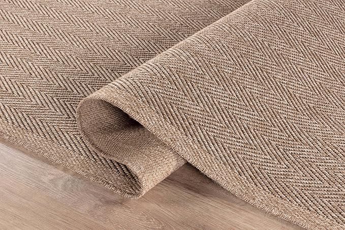 CAMILSON Easy Jute Round Rug 4ft Indoor Outdoor Natural Color Fiber Area Rugs for Living Room Patio and Kitchen Rug Herringbone Woven Design Easy-Cleaning Washable Outside Carpet Alfombras (4 Round)
