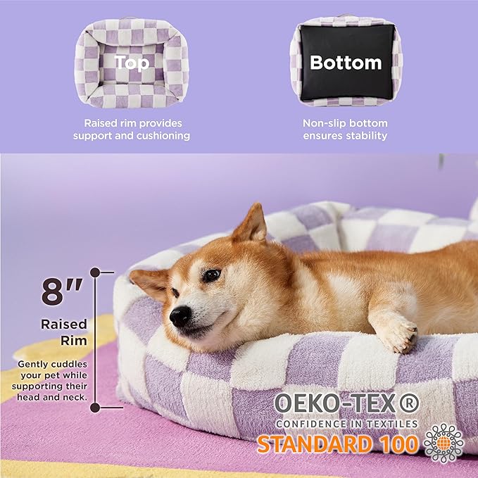 LE SURE Cute Dog Bed for Large Dogs - Washable Pet Beds,Cozy Rectangle Orthopedic Sofa with Jacquard Shaggy Plush & Anti Slip Bottom,36x27x8inches