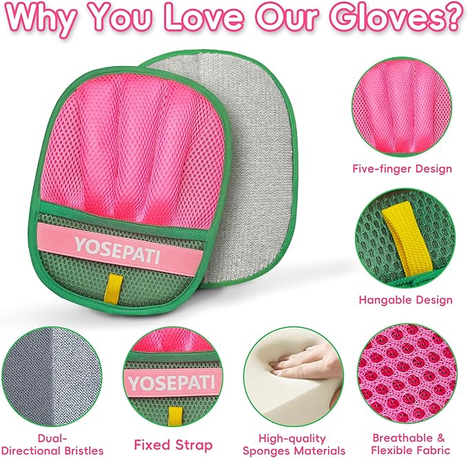 YOSEPATI Pet Hair Removal Glove, Five-Finger Magic Brush Electrostatic Mitt 2 PCs, Pet Hair Remover Tool for Dog & Cat, Reusable Pet Hair Gloves Pet Grooming Needs, Fur Remover for Couch & Clothing