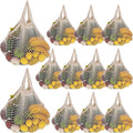 wutfuooo 12 Pieces Reusable Mesh Grocery Bags Portable Cotton Produce Containers Washable Net Mesh Reusable Tote Bag with Handle String Shopping Organizer for Fruit Vegetable Shopping Storage Market
