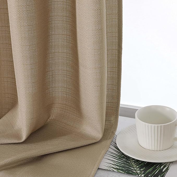 Lecloud Bessie Camel Valance for Windows 2 Panels Set, Faux Linen Textured Cafe Kitchen Curtains, Short Curtain Valances for Laundry Basement Bathroom with Dual Rod Pocket, Each 30 W x 14 L